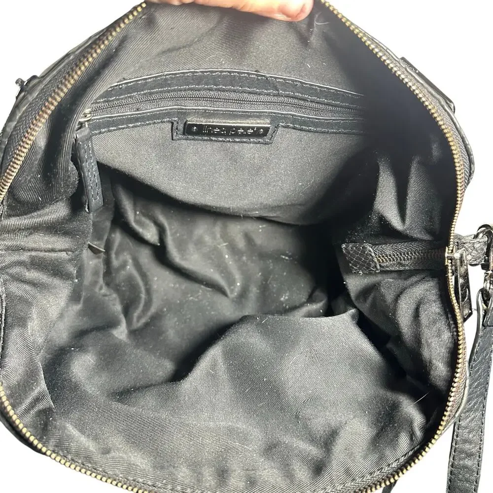 Linea Pelle Black Leather Handbag Tote Purse Croc Embossed Satchel crossbody